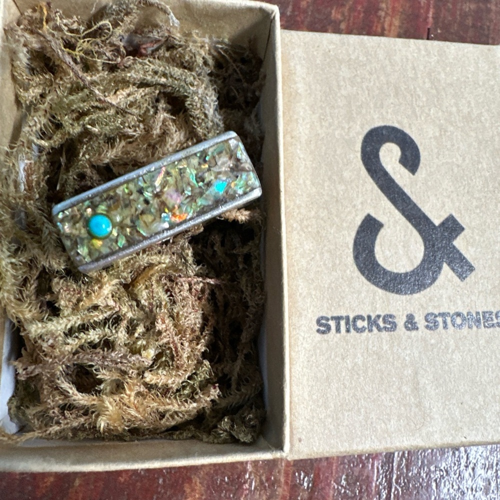 Sticks and Stone Jewelry Ring Abalone Shell and Turquoise Size 7